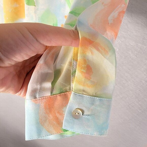 J.Jill Sheer Floral Button Front Blouse Womens M Colorful Long Sleeves Spring - Picture 7 of 13